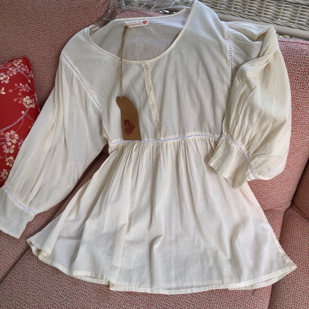 NWT 100% COTTON ECRU TUNIC TOP
